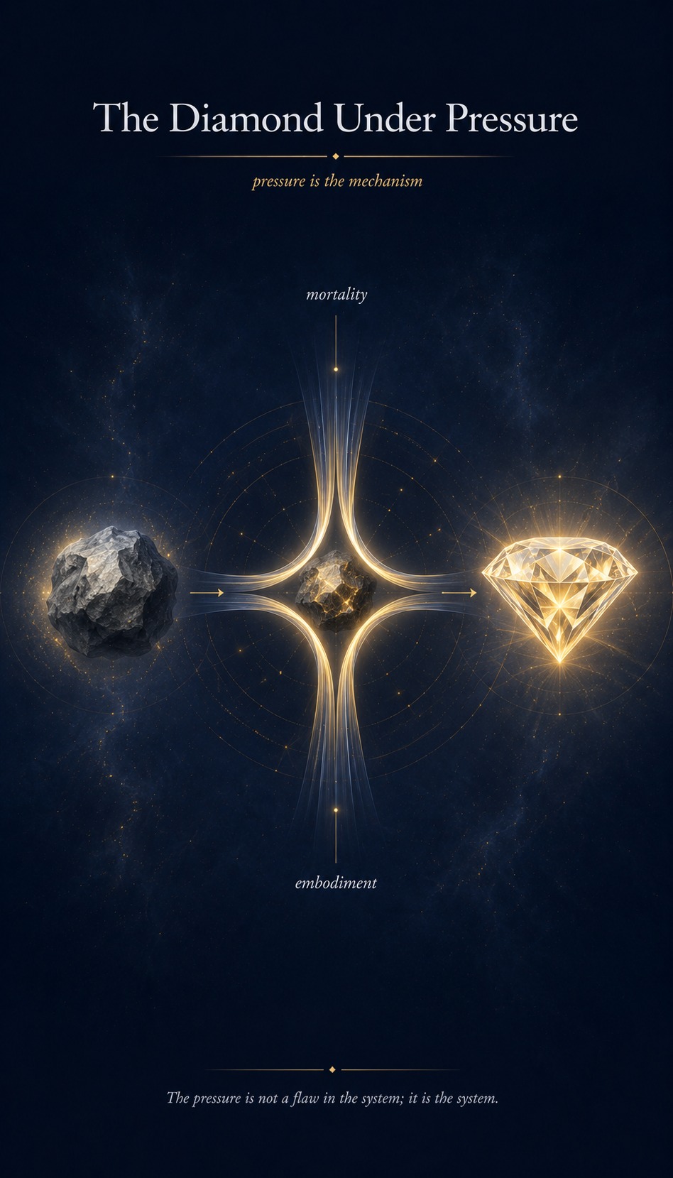 The Diamond Under Pressure, showing how pressure transforms carbon into diamond, a metaphor from the Desmic Lattice